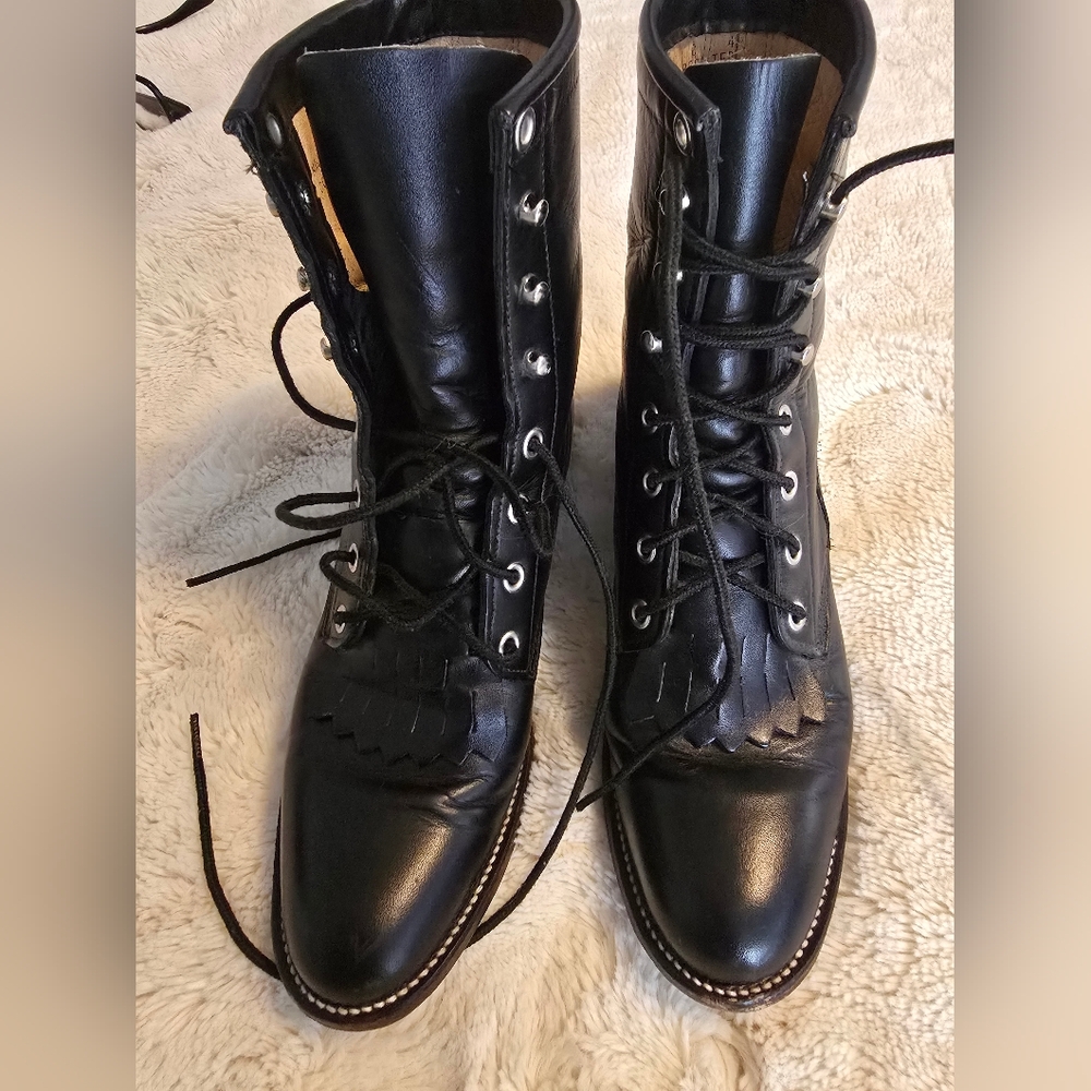 Justin Women's Leather Lace-UpAnkle Roper Western Boots Black Size 61/2b